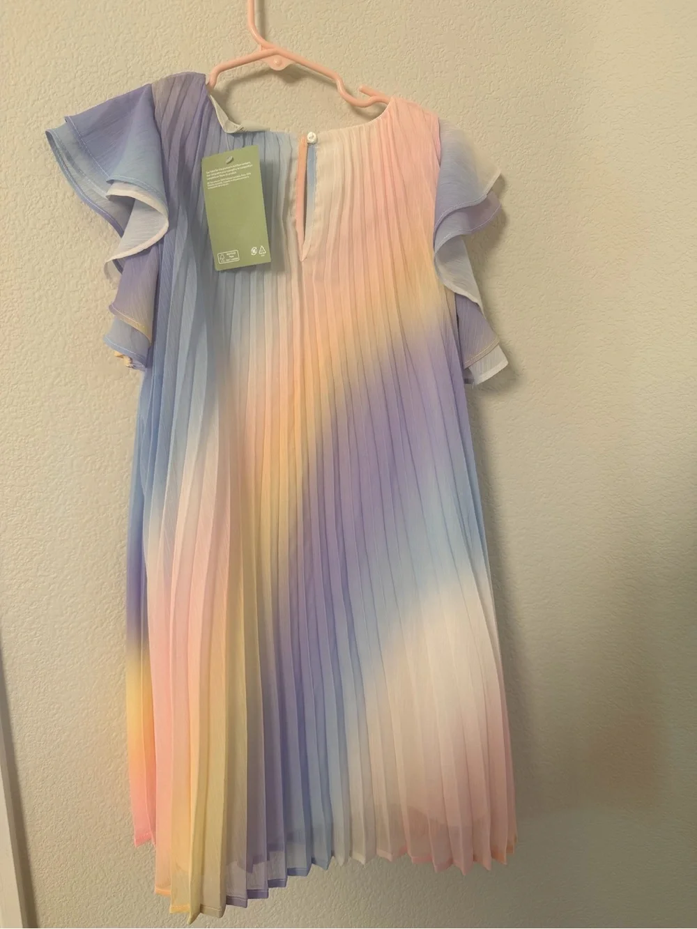 H&M Pastel Rainbow Pleated Dress with Flutter Sleeves